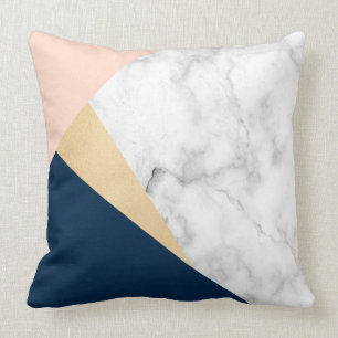 elegant wit marmer goudperzik blauw kleurenblok kussen