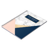 elegant wit marmer goudperzik blauw kleurenblok notitieboek (Linkerzijde)