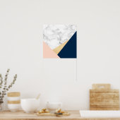 elegant wit marmer goudperzik blauw kleurenblok poster (Keuken)