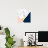 elegant wit marmer goudperzik blauw kleurenblok poster (Thuiskantoor)