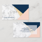 elegant wit marmer goudperzik blauw kleurenblok visitekaartje (Voorkant / Achterkant)