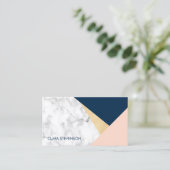 elegant wit marmer goudperzik blauw kleurenblok visitekaartje (Staand voorkant)