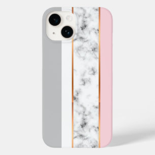 Elegant wit marmer grijs roze gouden strepen Case-Mate iPhone 14 hoesje