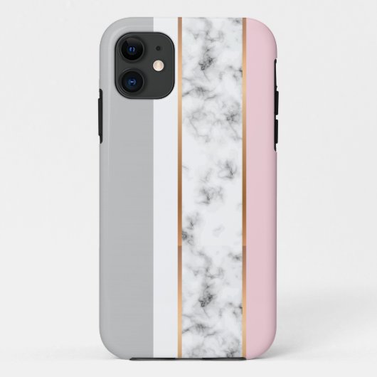 Elegant wit marmer grijs roze gouden strepen Case-Mate iPhone case (Achterkant)