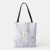 Elegant wit marmer look faux goud monogram tote bag (Achterkant)