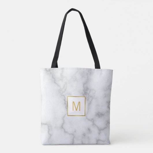 Elegant wit marmer look faux goud monogram tote bag (Achterkant)