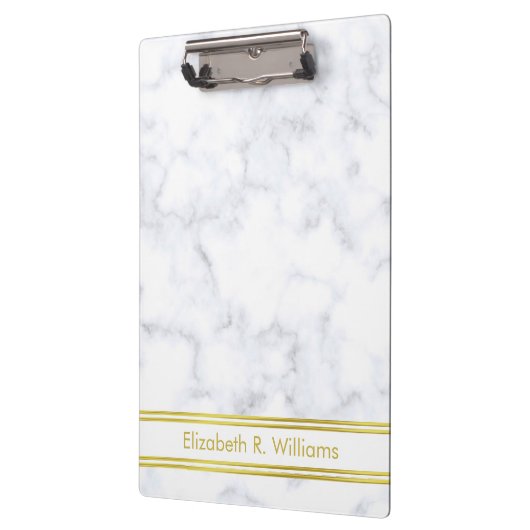 Elegant wit marmer look faux gouden naam Sjabloon Klembord (Links)