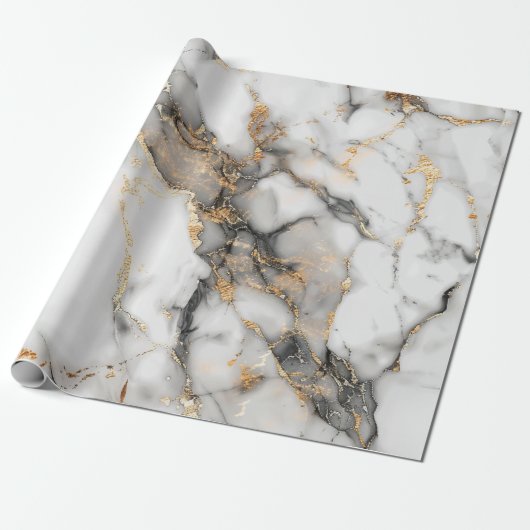 Elegant wit marmer met gouden accenten cadeaupapier (Uitgerold)