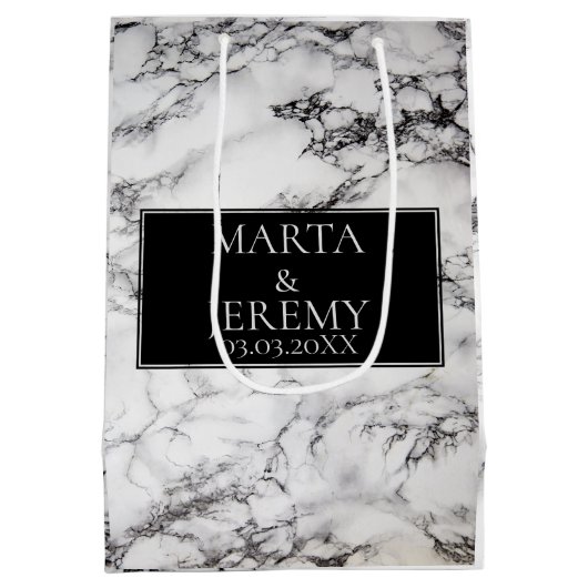 Elegant wit marmer met zwart medium cadeauzakje (Achterkant)