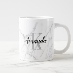 Elegant wit marmer monogram groot formaat grote koffiekop