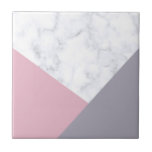 elegant wit marmer pastel roze paars geometrisch tegeltje<br><div class="desc">Duidelijk en stijlvol geometrisch kleurenblokontwerp met faux marble,  pastelroze en paars kleurenblok.</div>