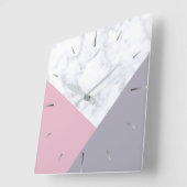 elegant wit marmer pastel roze paars geometrisch vierkante klok (Hoek)