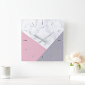 elegant wit marmer pastel roze paars geometrisch vierkante klok (Huis)