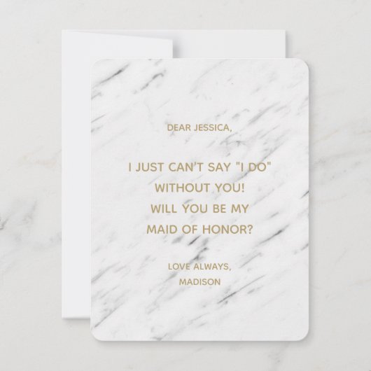 Elegant wit marmer zal je mijn bruidsmeisje zijn kaart (Achterkant)