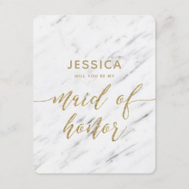 Elegant wit marmer zal je mijn bruidsmeisje zijn kaart