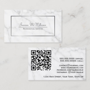 Elegant wit marmer & zilver professionele QR-code Visitekaartje