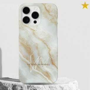 Elegant wit marmeren op maat gemaakt naam monogram iPhone 16 pro max hoesje