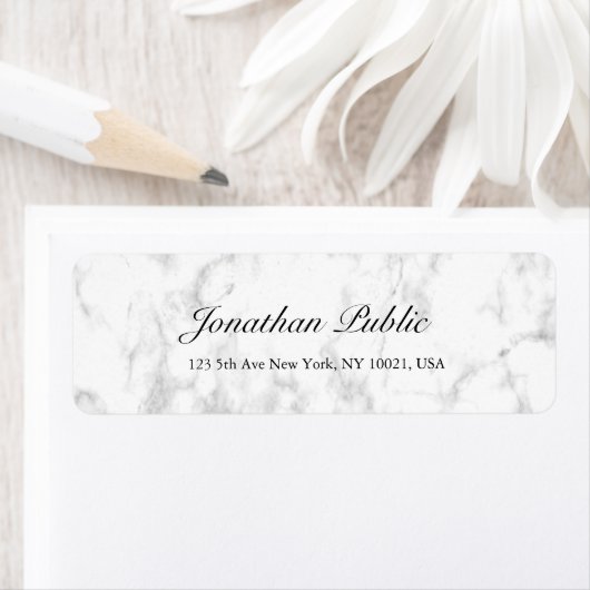 Elegant Wit Marmeren Script Luxe Retouradres Etiket (Insitu)