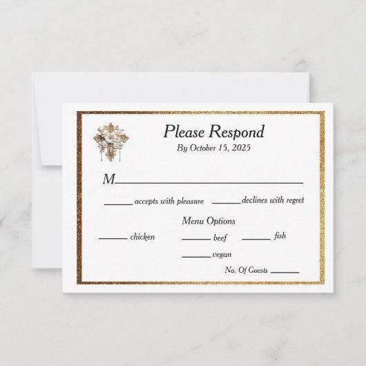 Elegant wit met gouden trim RSVP kaartje (Voorkant)