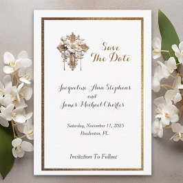 Elegant wit met gouden trim save the date