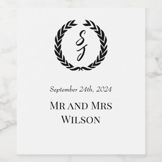 Elegant Wit met Monogram Wijnlabel Wijn Etiket (Enkel label)