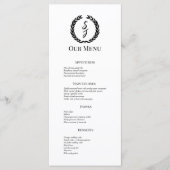 Elegant wit met zwart monogram krans bruiloft menu (Voorkant)