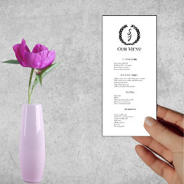 Elegant wit met zwart monogram krans bruiloft menu