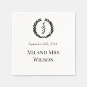 Elegant wit met zwart monogram krans diner servet (Voorkant)