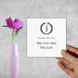 Elegant wit met zwart monogram krans diner servet