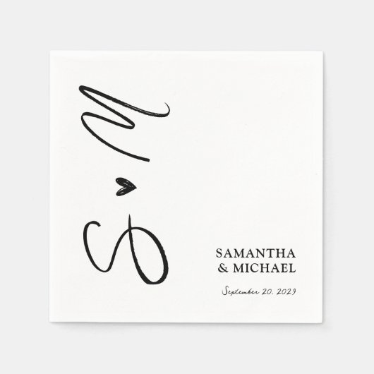 Elegant wit met zwarte aangepaste Initialen bruilo Servet (Voorkant)