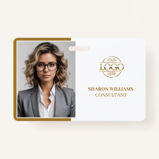Elegant wit minimalistisch bedrijf werknemer Foto- Badge (Voorkant)