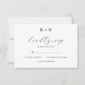 Elegant wit minimalistisch chique monogram bruilof RSVP kaartje (Voorkant)