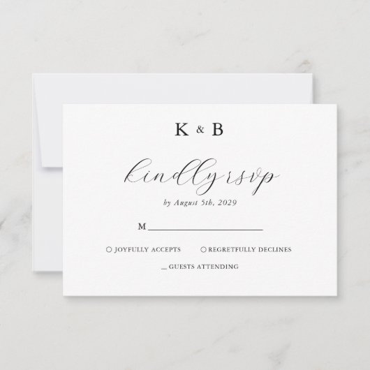 Elegant wit minimalistisch chique monogram bruilof RSVP kaartje (Voorkant)