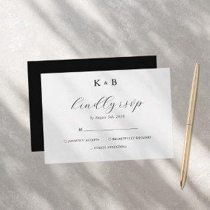 Elegant wit minimalistisch chique monogram bruilof RSVP kaartje