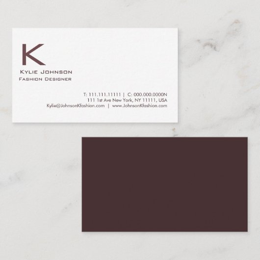 Elegant wit minimalistisch monogram gepersonalisee visitekaartje (Voorkant / Achterkant)