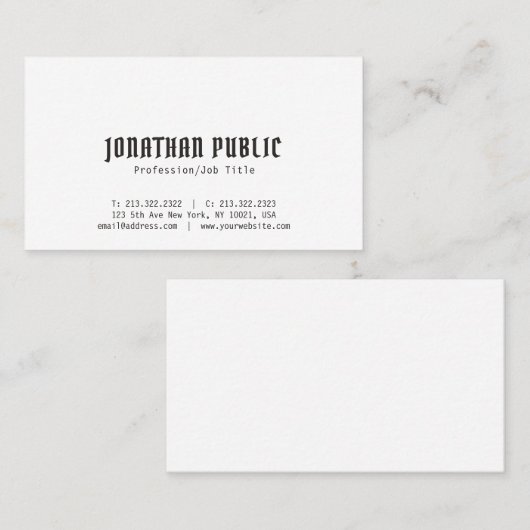 Elegant wit, modern, eenvoudig design visitekaartje (Voorkant / Achterkant)