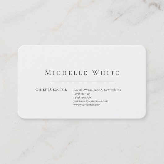 Elegant Wit Modern Witte Zakelijkheid Visitekaartje (Voorkant)