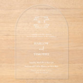 Elegant wit Monogram Kalligrafie Trouwen Acryl Uitnodigingen (Voorkant)