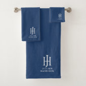 Elegant wit monogram marineblauw bad handdoek (Insitu)