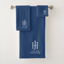 Elegant wit monogram marineblauw bad handdoek