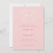 Elegant wit Monogram Roze Kalligrafie Bruiloft Kaart (Voorkant)