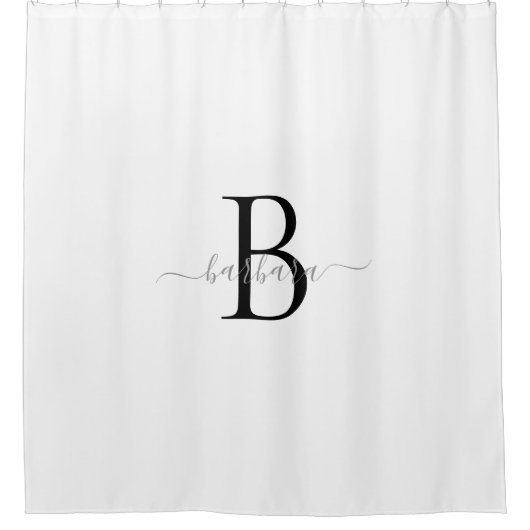 Elegant Wit Monogram Script Naam Douchegordijn (Voorkant)