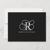 Elegant Wit Monogram Zwart Vlakke Nota Kaart Notitiekaartje (Voorkant)