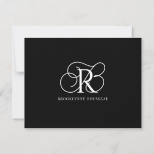 Elegant Wit Monogram Zwart Vlakke Nota Kaart Notitiekaartje