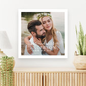 Elegant Wit Mr en Mevrouw Monogram Foto Bruiloft Canvas Afdruk