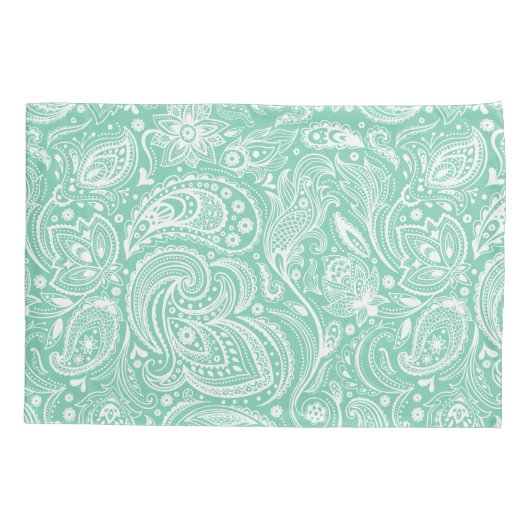 Elegant wit & munt bloemig paisley patroon kussensloop (Achterkant)