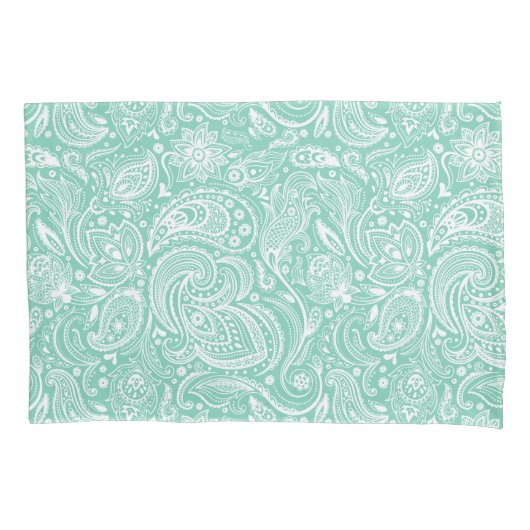 Elegant wit & munt bloemig paisley patroon kussensloop (Voorkant)