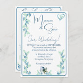 Elegant wit, munt groen, & blauw bloemenhuwelijk kaart (Voorkant / Achterkant)