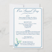 Elegant wit, munt groen, & blauw bloemenhuwelijk kaart (Achterkant)