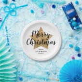 Elegant wit nepgoud ster vrolijk kerstfeest papieren bordje (Feest)